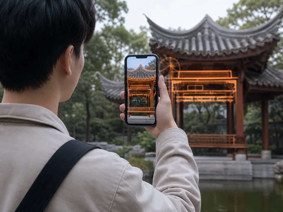游客在景区用手机开启 AR 剧本游